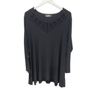 Sympli Womens Tunic Top Black 14 Neck Cutout Long Sleeve Capsule Stretch Minimal